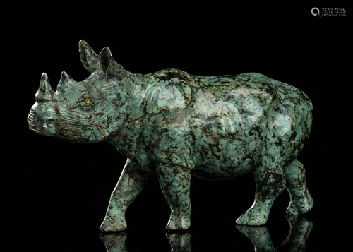 A TURQUOISE SCULPTURE OF A RHINOCEROS China (?), 20th