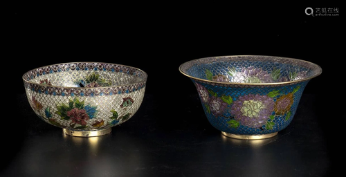 TWO CLOISONNÃ‰ GLASS BOWLS China, 20th century