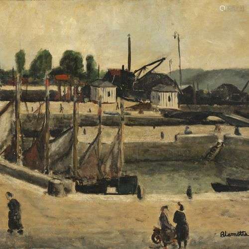 Bernard LAMOTTE (1903-1983) Vue d’un port, 1927 Huile sur to...