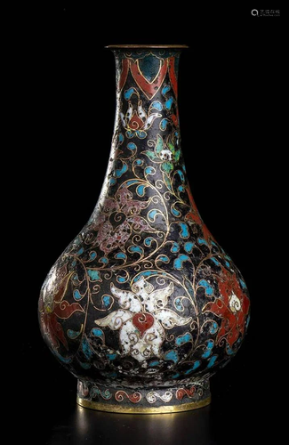 A CLOISONNÃ‰ ENAMELED METAL BOTTLE VASE China, probably