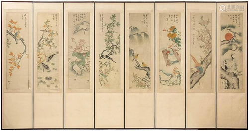 AN EIGHT-PANELS SCREEN WITH 'FLOWERS AND BIRDS'