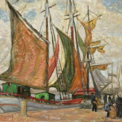 CARLOS-REYMOND (1884-1970) Vue d'un port Huile sur toile Sig...