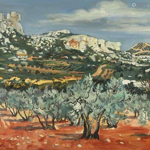 Yves BRAYER (1907-1990) Terre rouge aux Baux de Provence Hui...