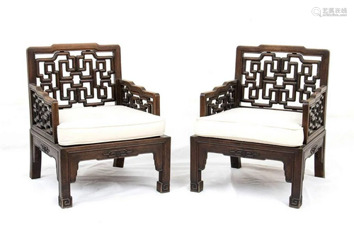 A PAIR OF WOOD ARMCHAIRS China, mid-20th century