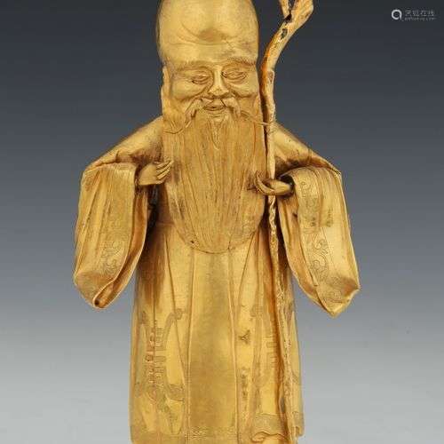 CHINE, vers 1900 Sujet en or jaune représentant Shoulao tena...