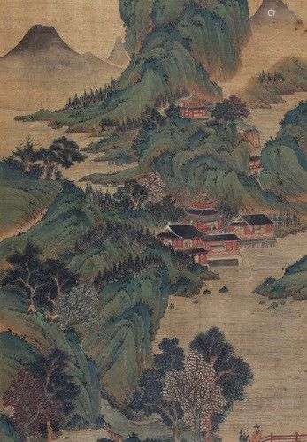 CHINE, fin du XIXème Siècle Paysage montagneux avec personna...