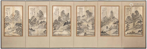 A SIX-PANELS SCREEN WITH LANDSCAPES OF THE 'DIAMOND