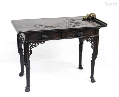 A CHINOISERIE WOOD AND METAL TABLE Europe, early 20th