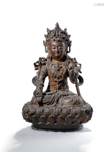 Feine Bronze des Guanyin auf einem Lotos sitzend dargestellt