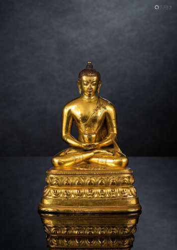 Feine feuervergoldete Bronze des Buddha Shakyamuni auf einem...