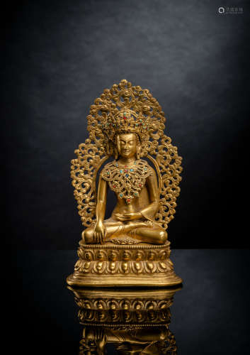 Feine feuervergoldete Bronze des Buddha auf einem Lotos