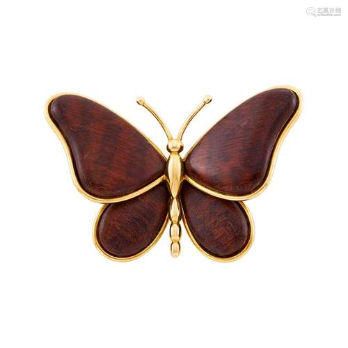 Van Cleef & Arpels Gold and Wood Butterfly Clip-Brooch, Fran...