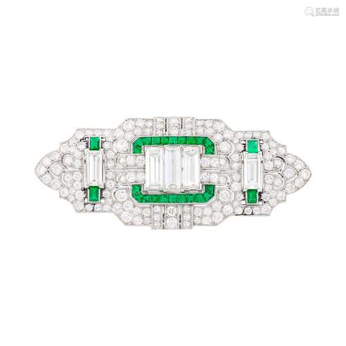 Platinum, Diamond and Emerald Brooch