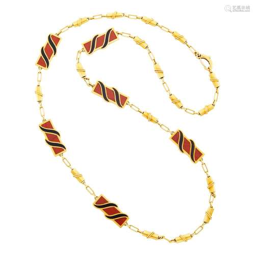 Bulgari Long Gold, Jasper and Black Onyx Chain Necklace