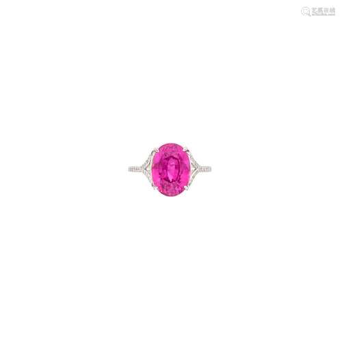 Platinum, Pink Sapphire and Diamond Ring