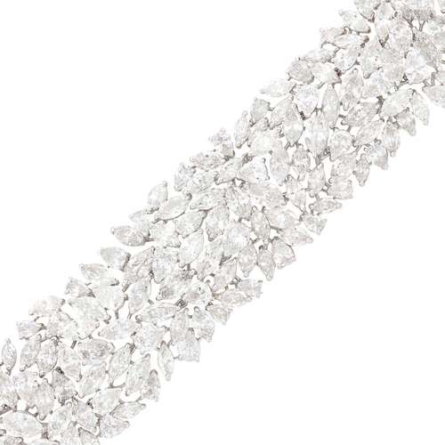 Wide Platinum and Diamond Bracelet