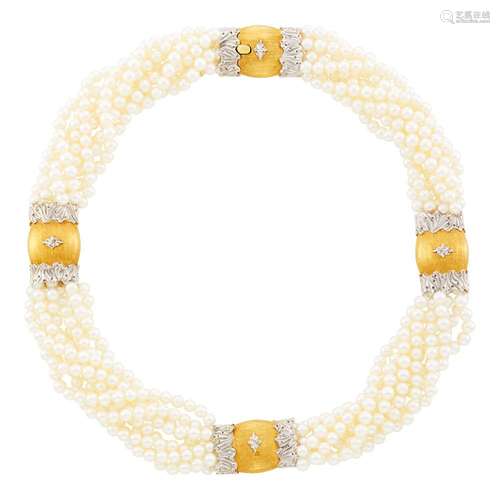 Buccellati Two-Color Gold and Multistrand Cultured Pearl Tor...