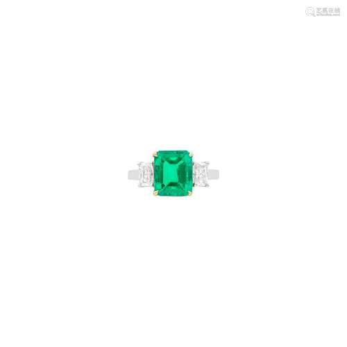 Platinum, Gold, Emerald and Diamond Ring