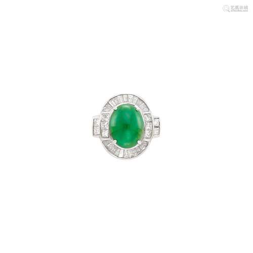 Platinum, Jade and Diamond Ring