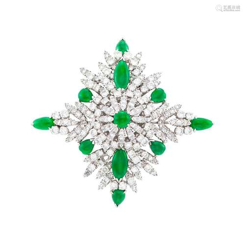 Platinum, Jade and Diamond Brooch with Interchangeable Mabé ...