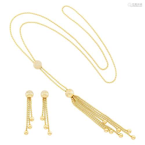 Cartier Gold and Diamond 'Draperie' Sautoir and Pair of Pend...