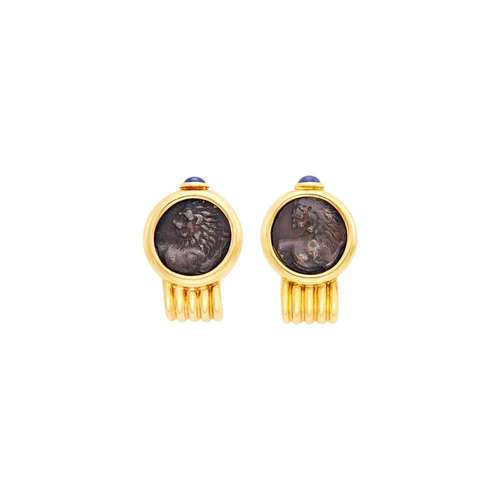 Bulgari Pair of Gold and Ancient Coin Earclips