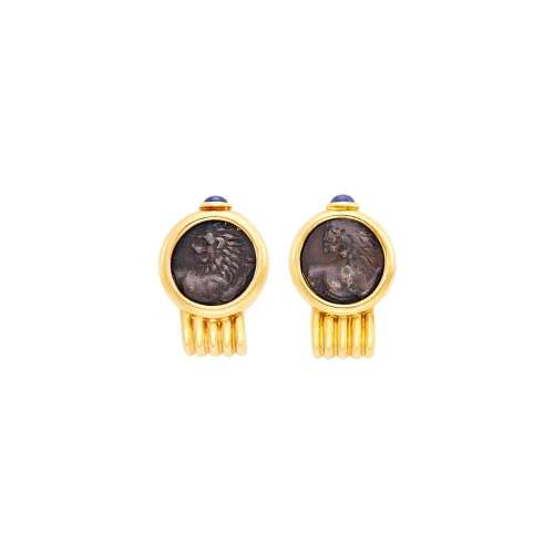 Bulgari Pair of Gold and Ancient Coin Earclips
