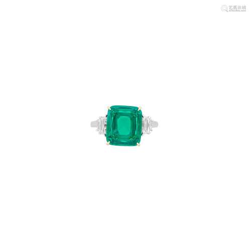 Platinum, Gold, Emerald and Diamond Ring