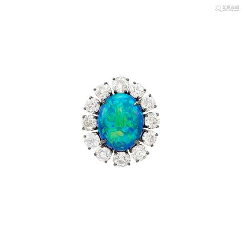 Platinum, Black Opal and Diamond Ring