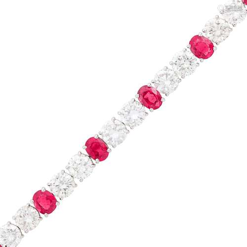 Platinum, Diamond and Ruby Bracelet