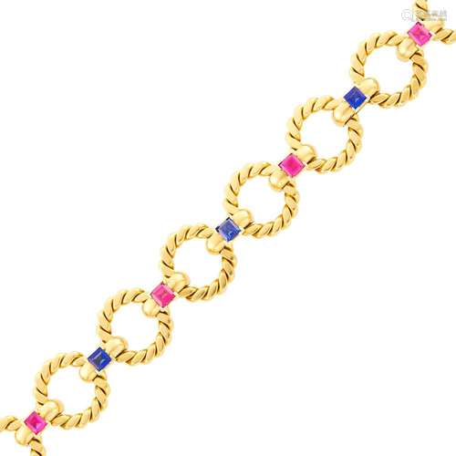 Cartier Paris Gold, Sapphire and Ruby Link Bracelet