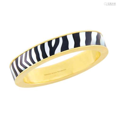 Tiffany & Co. Gold, Mother-of-Pearl and Black Jade Bangle Br...