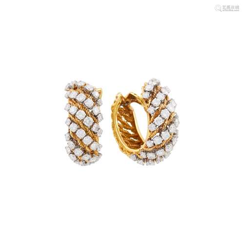 Van Cleef & Arpels Pair of Gold, Platinum and Diamond Hoop E...