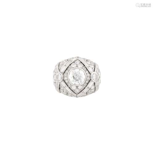Mounting by Cartier Platinum and Diamond Dome Ring