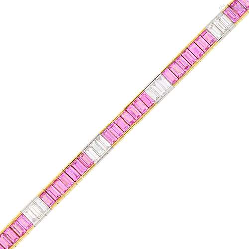 Two-Color Gold, Pink Sapphire and Diamond Bracelet