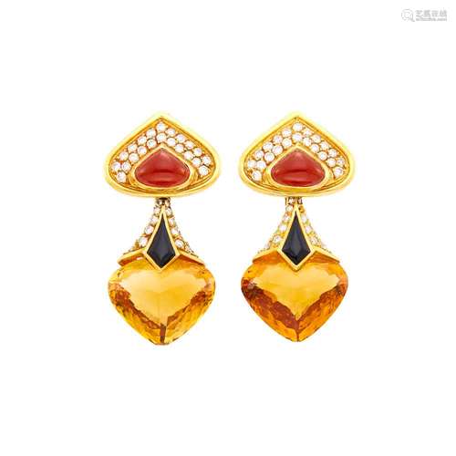 Marina B Pair of Gold, Citrine, Diamond, Carnelian and Black...