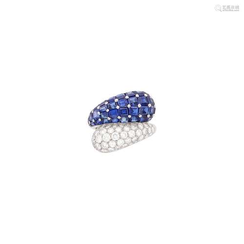 Platinum, Sapphire and Diamond Crossover Ring