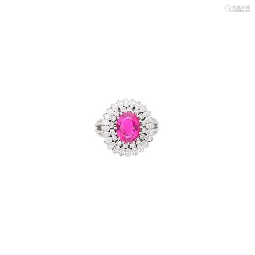 Platinum, Pink Sapphire and Diamond Ring