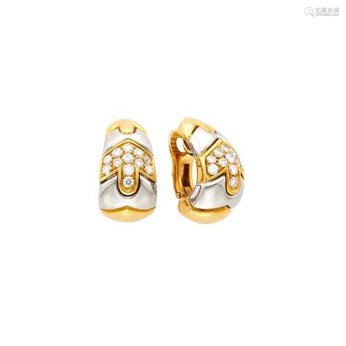 Bulgari Pair of Two-Color Gold and Diamond Earclips