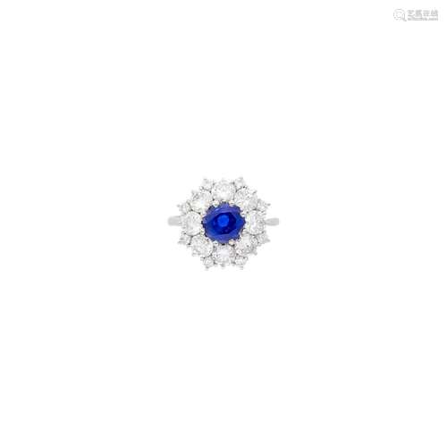 Platinum, Kashmir Sapphire and Diamond Ring