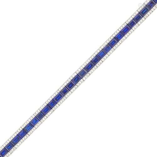 Platinum, Sapphire and Diamond Straightline Bracelet