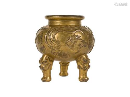 GILT BRONZE PHOENIX TRIPOD CENSER