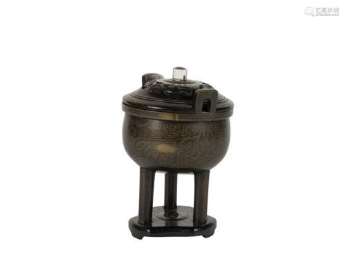 SHISOU MARK BRONZE TRIPOD LIDDED CENSER