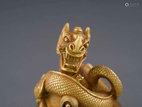 PAIR HAN GILT BRONZE DRAGON PAPER WEIGHTS