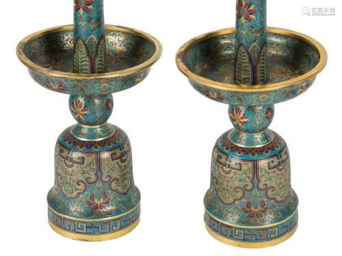 PAIR OF QING GILT BRONZE CLOISONNE ENAMEL LAMPS