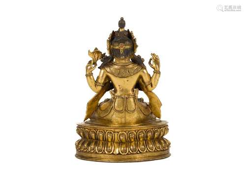 MING GILT BRONZE BUDDHA AVALOKITHESVARA CHATURBHUDJA