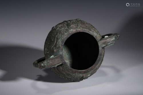 SHANG BRONZE AMPHORA LIDDED CENSER IN WOODEN BOX