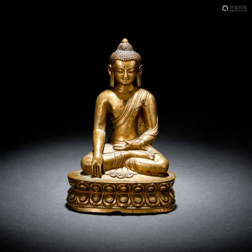 Bronze des Buddha Shakyamuni auf einem Lotos