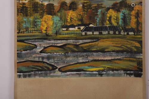 LIN FENGMIAN SIGNED AUTUMN FIELD CHINESE TRADITIONAL PAINTIN...