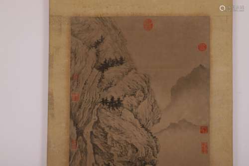 QING WATERSIDE LANDSCAPE CHINESE TRADITIONAL PAINTING SCROLL